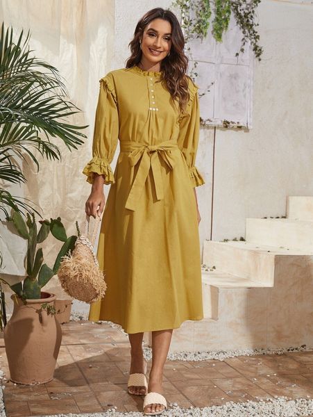 bell sleeve eyelet embroidered trim belted dress o2rf#, Black;gray
bell sleeve eyelet embroidered trim belted dress o2rf#, Black;gray