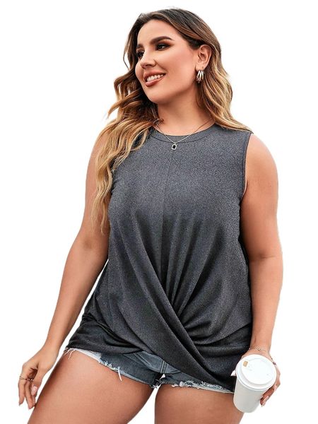 plus twist hem tank w7id#, Black