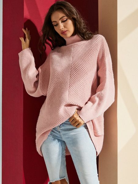 sbetro high neck drop shoulder sweater d6h3#, White;black 
sbetro high neck drop shoulder sweater d6h3#, White;black