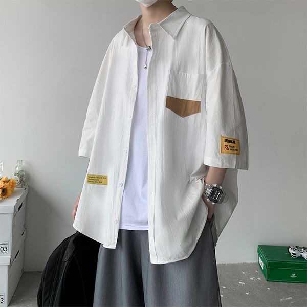 short-sleeved cardigan shirt men's spring new korean version casual loose lapel five points, White;black
short-sleeved cardigan shirt men's spring new korean version casual loose lapel five points, White;black