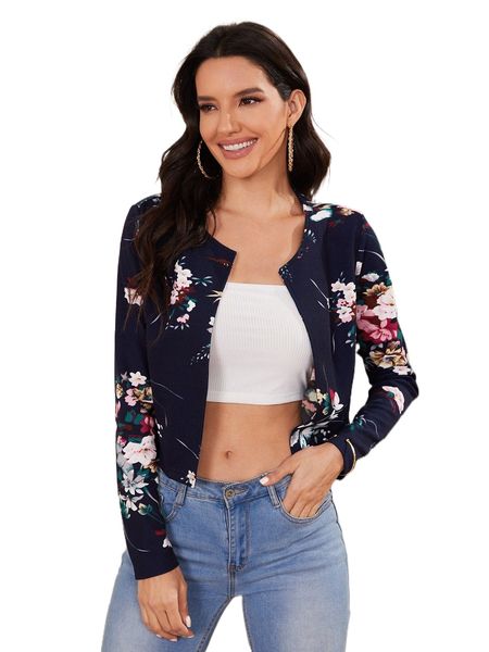 floral print open front jacket 50xq#, Black;brown 
floral print open front jacket 50xq#, Black;brown