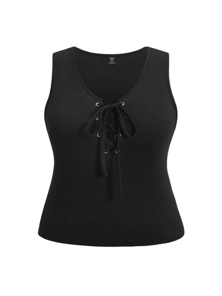 plus lace up front tank r05w#, Black
plus lace up front tank r05w#, Black