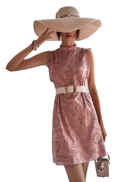 keyhole back frill trim eyelet embroidery dress 994v#, Black;gray
keyhole back frill trim eyelet embroidery dress 994v#, Black;gray