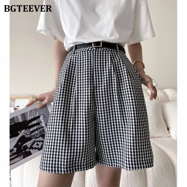 vintage belted high waist women plaid shorts 2021 summer casual loose pockets female wide leg shorts, White;black
vintage belted high waist women plaid shorts 2021 summer casual loose pockets female wide leg shorts, White;black