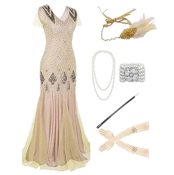 1920s gatsby sequin flapper dress party stage wear beaded with 20s accessories headband gloves earrings pearl necklace cigarette holder set, Black;red
1920s gatsby sequin flapper dress party stage wear beaded with 20s accessories headband gloves earrings pearl necklace cigarette holder set, Black;red