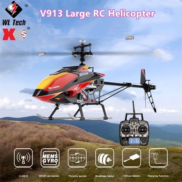 

wltoys v913 4ch brushless rc helicopter 2.4ghz remote control anti-fall 70cm rc helicopters build-in gyro model outdoor toys 220321