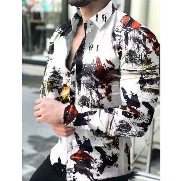 men's slim shirt autumn casual turn-down collar streetwear fashion together printed long sleeve oversize shirt for men 220401, White;black
men's slim shirt autumn casual turn-down collar streetwear fashion together printed long sleeve oversize shirt for men 220401, White;black