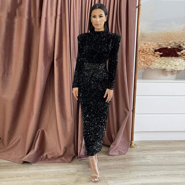shiny sequins mermaid evening dresses for women tea length high neck long sleeves formal prom party gowns, Black;red
shiny sequins mermaid evening dresses for women tea length high neck long sleeves formal prom party gowns, Black;red