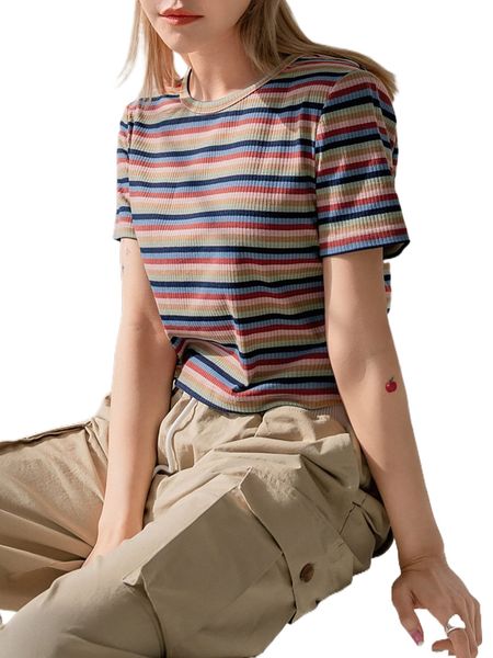 dazy block striped crew neck tee p7qn#, White
dazy block striped crew neck tee p7qn#, White