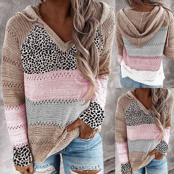 women's sweaters autumn winter striped hooded sweater leopard print 80v4, White;black
women's sweaters autumn winter striped hooded sweater leopard print 80v4, White;black