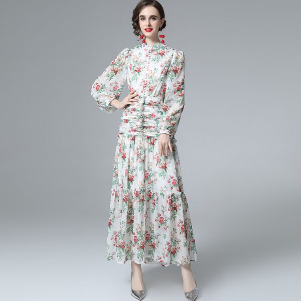 women's runway dress stand collar long lantern sleeves floral printed drapped elegant fashion casual dresses vestidos, Black
women's runway dress stand collar long lantern sleeves floral printed drapped elegant fashion casual dresses vestidos, Black