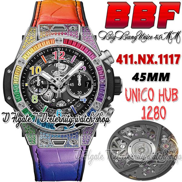 bbf bb411.nx unico rainbow king mens watch hub1242 automatic chronograph steel case baguette paved diamonds case black skeleton dial colors, Slivery;brown
bbf bb411.nx unico rainbow king mens watch hub1242 automatic chronograph steel case baguette paved diamonds case black skeleton dial colors, Slivery;brown