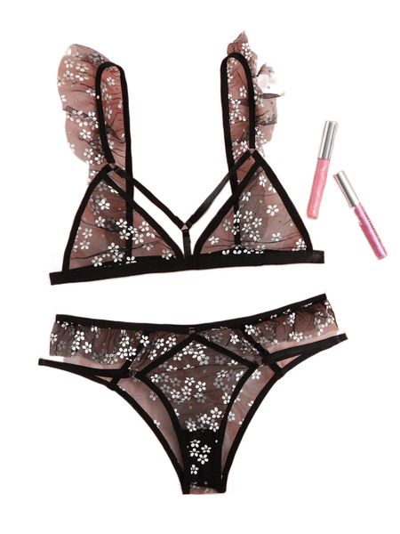 floral print frill trim sheer mesh lingerie set x8hx#, Black;red
floral print frill trim sheer mesh lingerie set x8hx#, Black;red