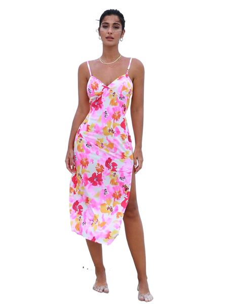 allover floral print slit thigh cami dress n1ws#, Black;gray 
allover floral print slit thigh cami dress n1ws#, Black;gray