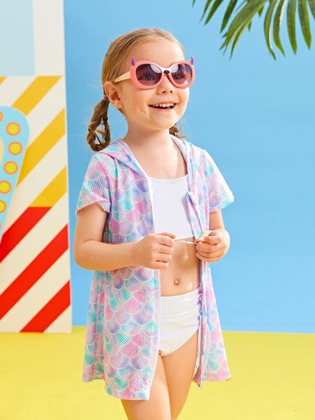 toddler girls fish scale print zipper front kimono she, White;black
toddler girls fish scale print zipper front kimono she, White;black