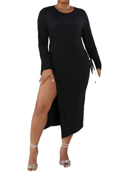 plus split thigh glitter dress 80nu#, Black
plus split thigh glitter dress 80nu#, Black