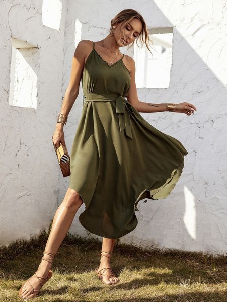 lace trim belted cami dress j55g#, Black;gray
lace trim belted cami dress j55g#, Black;gray