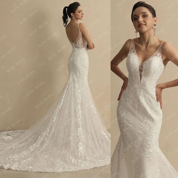 2022 mermaid lace wedding dress v neck backless vintage bridal gown, White
2022 mermaid lace wedding dress v neck backless vintage bridal gown, White