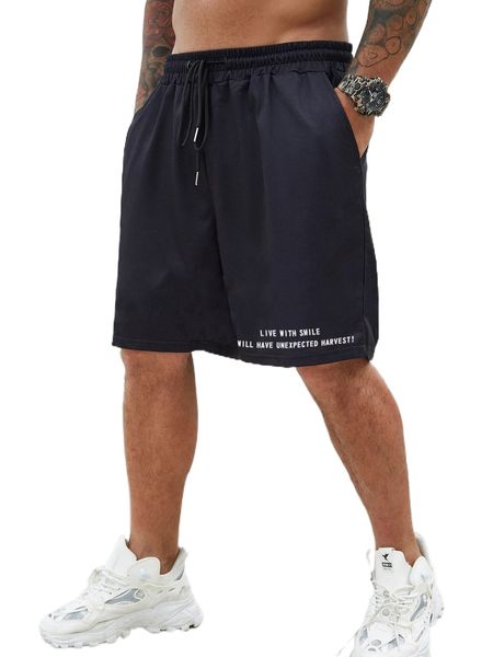 extended sizes men slogan graphic drawstring waist shorts z3kq#, White;black