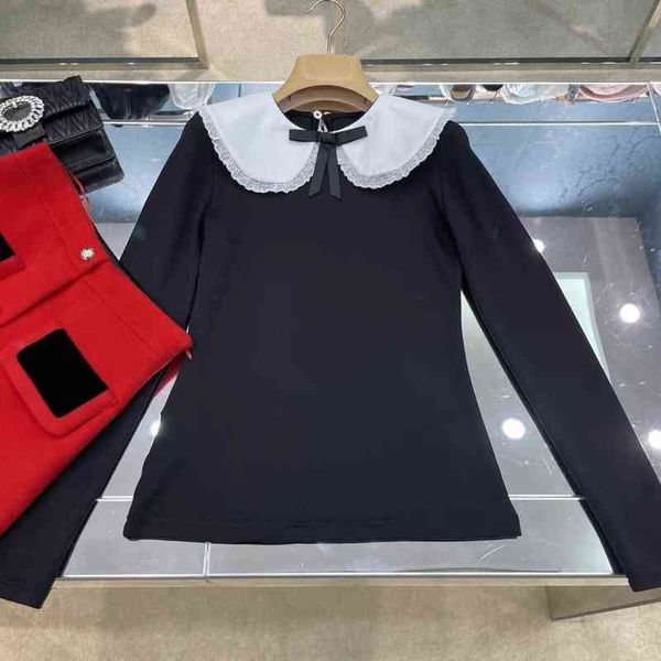 black long sleeve t-shirt embroidered doll neck cotton bottomed women's spring new, White
black long sleeve t-shirt embroidered doll neck cotton bottomed women's spring new, White