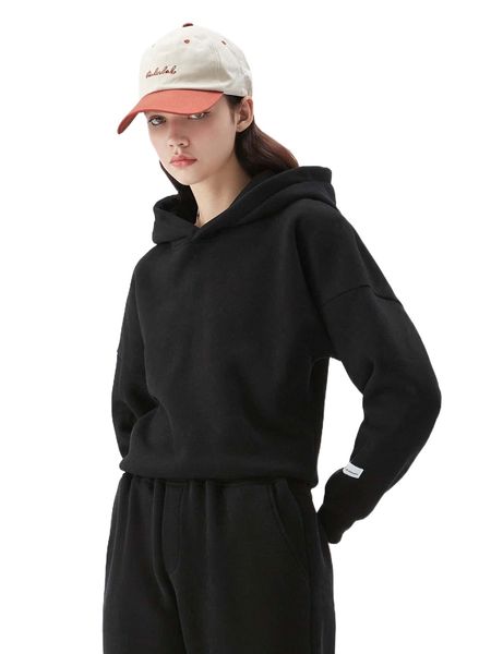 drop shoulder patch detail hoodie v7vv#, Black 
drop shoulder patch detail hoodie v7vv#, Black