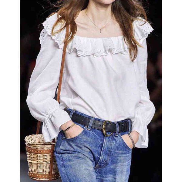 women's polos off shoulder lotus leaf collar hollow out embroidery lace female spring and summer holiday fairy bubble sleeve shirt, White
women's polos off shoulder lotus leaf collar hollow out embroidery lace female spring and summer holiday fairy bubble sleeve shirt, White