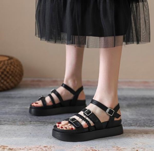 summer sandals open toe strap beach shoes bread muffin roman double platform sandals, Black
summer sandals open toe strap beach shoes bread muffin roman double platform sandals, Black