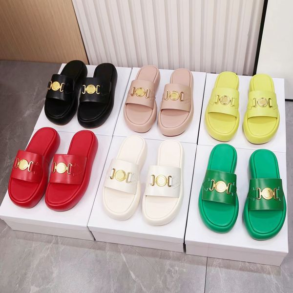 fashion summer thick soled women slippers solid calfskin metal buckle open-toes slipper comfort home leisure platform shoes designer slides, Black
fashion summer thick soled women slippers solid calfskin metal buckle open-toes slipper comfort home leisure platform shoes designer slides, Black