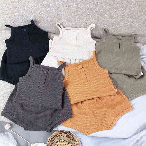 newborn baby clothes summer girls knitted camisole boy baby waffle vest triangle shorts casual children's suit g220521, Blue
newborn baby clothes summer girls knitted camisole boy baby waffle vest triangle shorts casual children's suit g220521, Blue