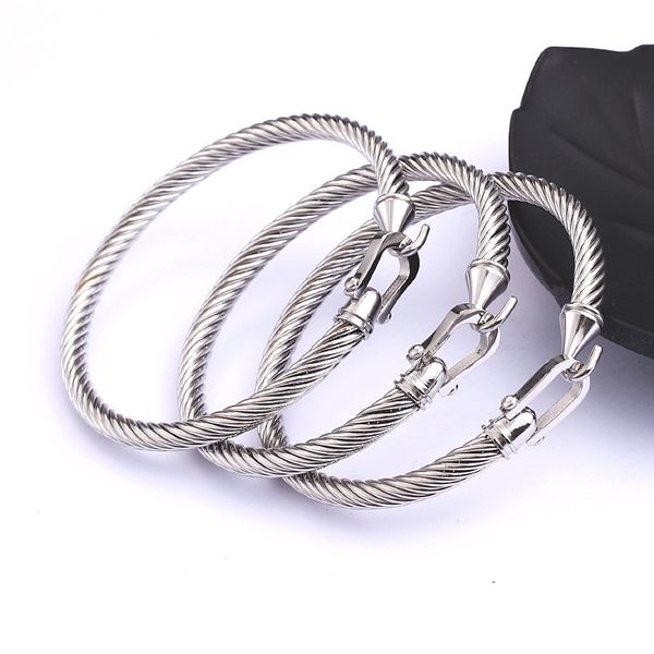 horseshoe buckle titanium steel bangle design cable twisted bracelet fashion jewelry hip hop jewelry, Black
horseshoe buckle titanium steel bangle design cable twisted bracelet fashion jewelry hip hop jewelry, Black