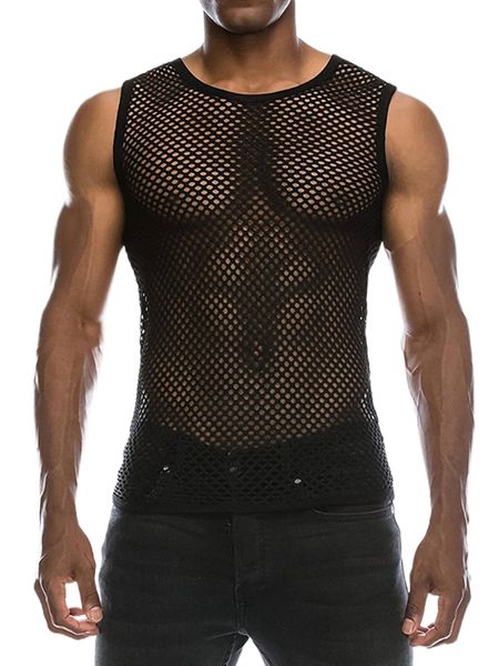 men fishnet sheer tank l6is#, White;black