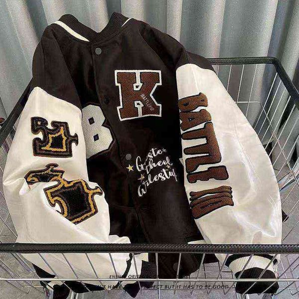 2022 street retro letter embroidery baseball uniform cotton bomber jacket women winter loose all-match casual thickened jacket t220816, Black;brown
2022 street retro letter embroidery baseball uniform cotton bomber jacket women winter loose all-match casual thickened jacket t220816, Black;brown