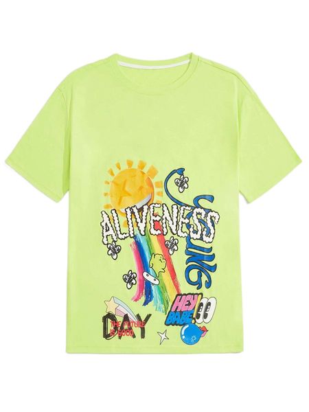 romwe guys cartoon graphic oversized tee j2fu#, White;black 
romwe guys cartoon graphic oversized tee j2fu#, White;black