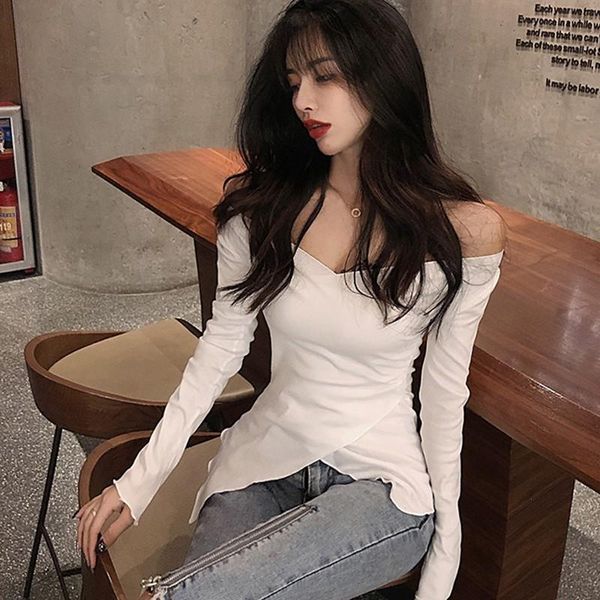 autumn women t shirt v neck t-shirt slim long sleeve solid color off shoulder korean sweet tee basic, White
autumn women t shirt v neck t-shirt slim long sleeve solid color off shoulder korean sweet tee basic, White