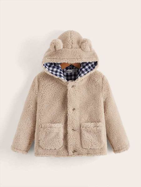 toddler boys double pocket 3d ear design hooded teddy coat she, Blue;gray 
toddler boys double pocket 3d ear design hooded teddy coat she, Blue;gray