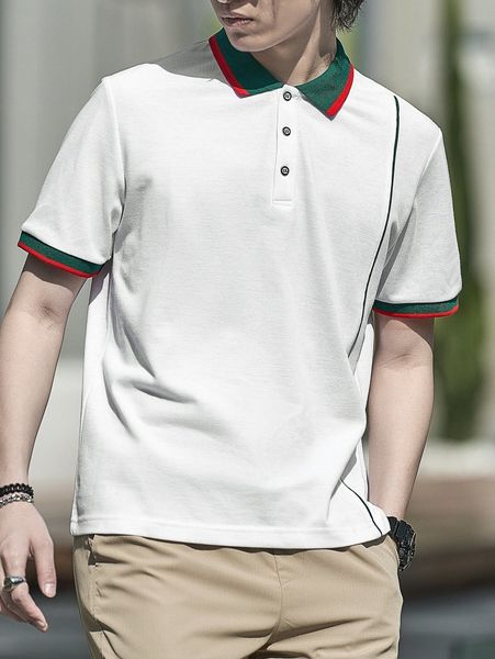 men contrast collar polo shirt b1vi#, White;black