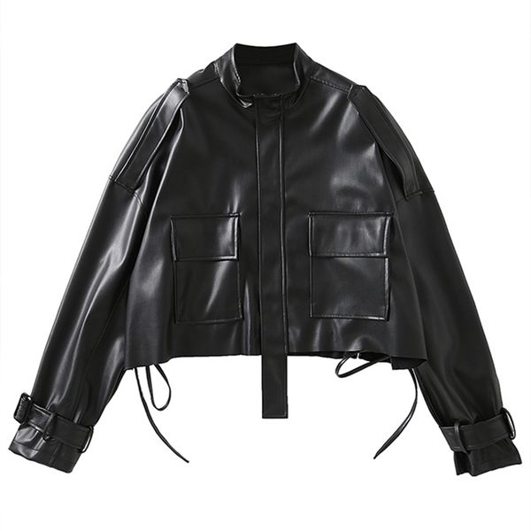 ftlzz spring autumn black faux soft leather short jacket fashion hem drawstring loose pu leather coat female chic outwear 220815
ftlzz spring autumn black faux soft leather short jacket fashion hem drawstring loose pu leather coat female chic outwear 220815