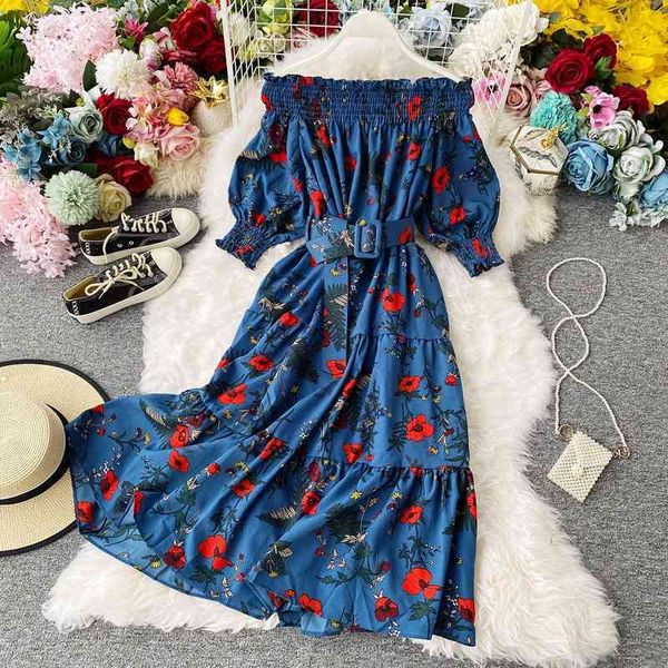 bohemian summer vacation beach women floral print chiffon dress slash neck off shoulder bluered dresse female 210426, Black;gray
bohemian summer vacation beach women floral print chiffon dress slash neck off shoulder bluered dresse female 210426, Black;gray