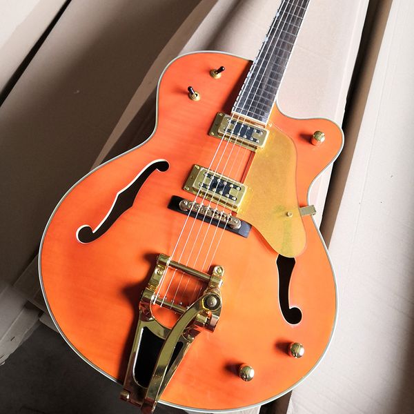 6 string orange semi-hollow electric guitar with rosewood fretboard flame maple veneer
6 string orange semi-hollow electric guitar with rosewood fretboard flame maple veneer