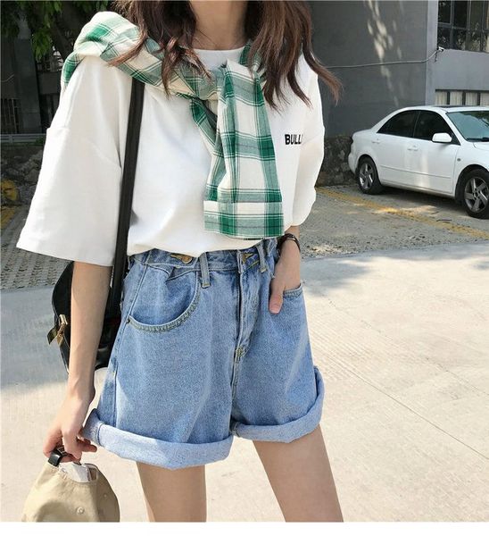 women's shorts summer women high waist blue denim vintage female wide leg solid color loose jeans shorts, White;black
women's shorts summer women high waist blue denim vintage female wide leg solid color loose jeans shorts, White;black