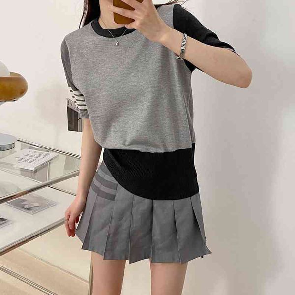 tb tee short sleeve wool t-shirt women's slim fit pullover round neck ins spring and summer new thin color matching four bar thin sweet, White
tb tee short sleeve wool t-shirt women's slim fit pullover round neck ins spring and summer new thin color matching four bar thin sweet, White