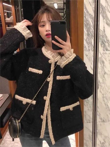 hstar elegant slim short autumn caot women korean style lace pathchwork tweed jackets court style knitted cardigan outwear, Black;brown
hstar elegant slim short autumn caot women korean style lace pathchwork tweed jackets court style knitted cardigan outwear, Black;brown