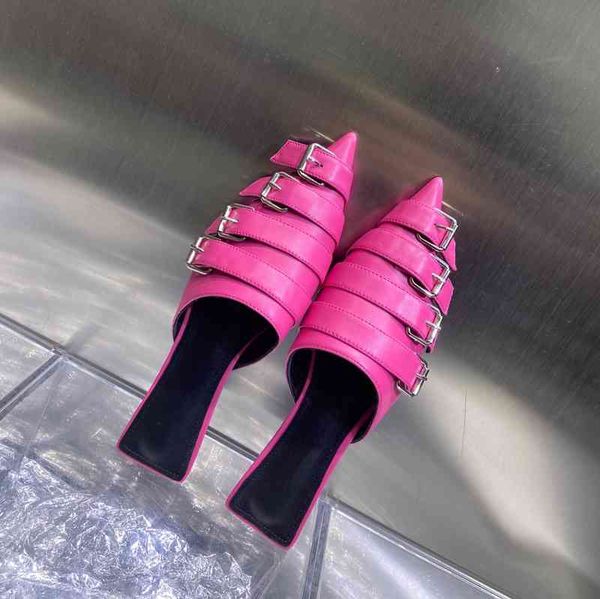 women's summer shoes slippers outdoor slippers leather pointed end metal decoration series, Black
women's summer shoes slippers outdoor slippers leather pointed end metal decoration series, Black