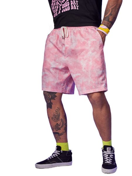 extended sizes men tie dye drawstring waist shorts 907o#, White;black