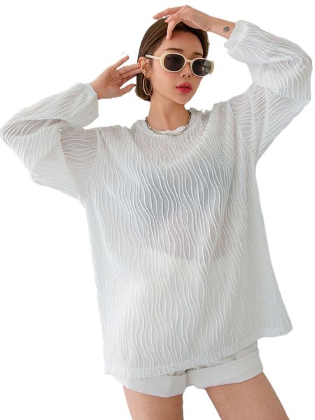 dazy textured drop shoulder tee k7aj#, White