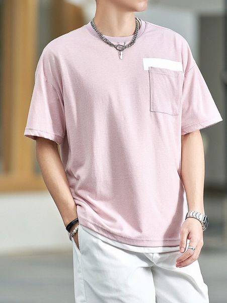 men patched pocket drop shoulder tee g2ne#, White;black