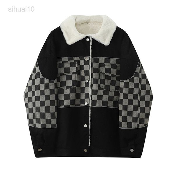 women coat dambord plaid denim stitching retro plus velvet coat female autumn and winter loose cotton long sleeve l220725, Black;brown
women coat dambord plaid denim stitching retro plus velvet coat female autumn and winter loose cotton long sleeve l220725, Black;brown