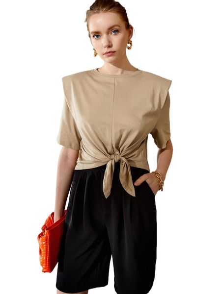 shoulder pad knot front tee l1ey#, White