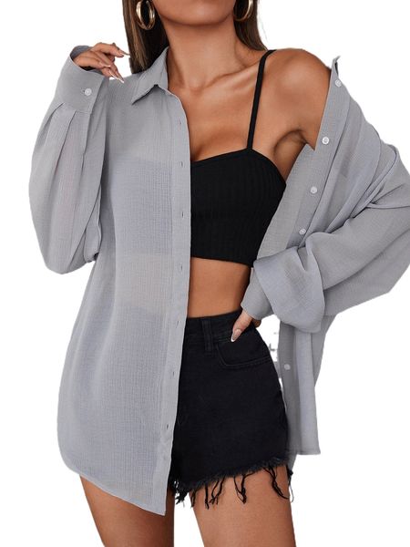 solid drop shoulder shirt 1099#, White 
solid drop shoulder shirt 1099#, White