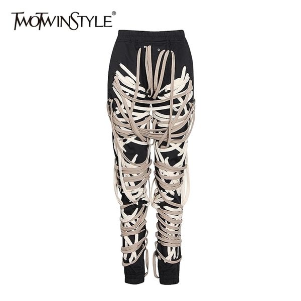 twotwinstyle casual patchwork bandage black pants for women high waist plus size harem pants female autumn fashion new 201112, Black;white
twotwinstyle casual patchwork bandage black pants for women high waist plus size harem pants female autumn fashion new 201112, Black;white